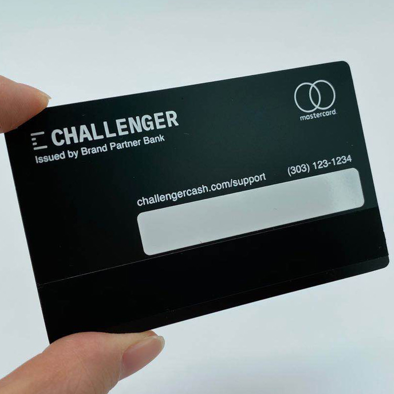 Black metal card with magnetic strip and signature