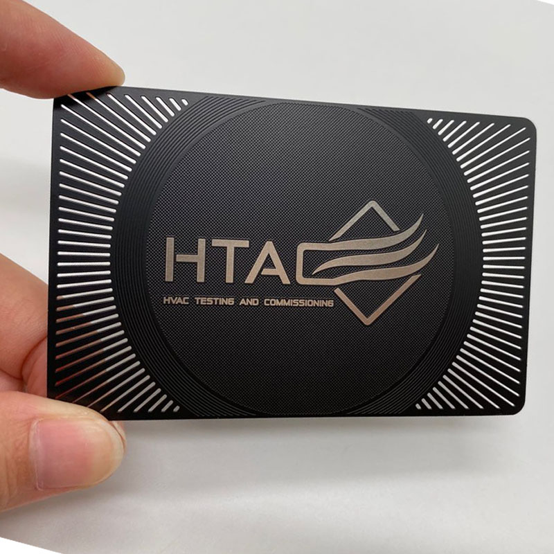 Laser engraved black metal card with cut out